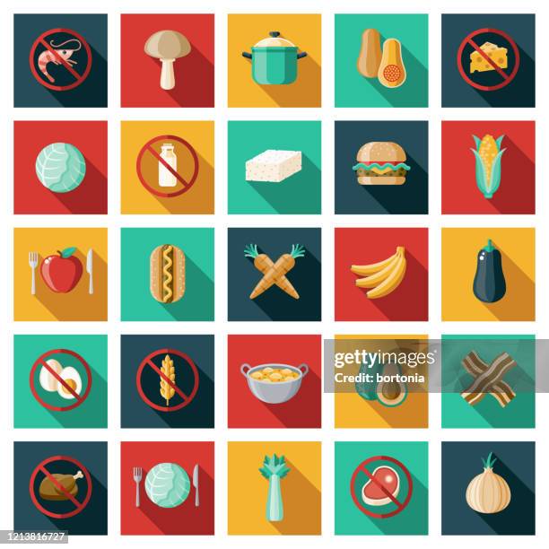 stockillustraties, clipart, cartoons en iconen met vegetarische iconset - kipburger