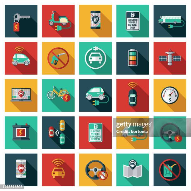 autonomous and electric vehicles icon set - tesla truck stock illustrations