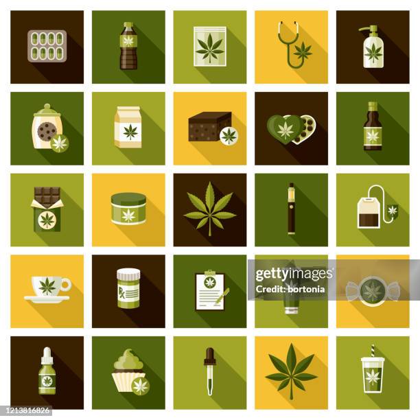 マリファナ製品アイコンセット - marijuana   herbal cannabis点のイラスト素材／クリップアート素材／マンガ素材／アイコン素材