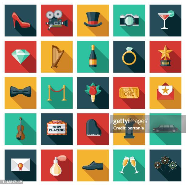red carpet event icon set - gold microphone stock illustrations
