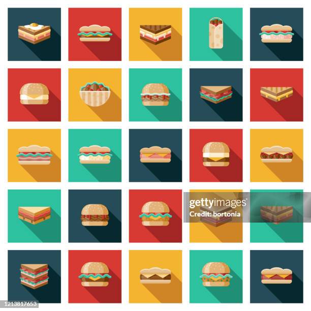 stockillustraties, clipart, cartoons en iconen met pictogramset sandwich - club sandwich