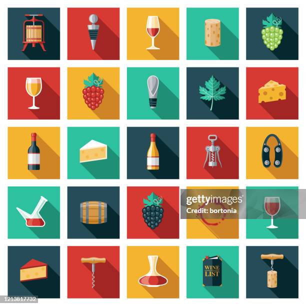 illustrazioni stock, clip art, cartoni animati e icone di tendenza di set di icone vino e vinificazione - pinot grigio wine