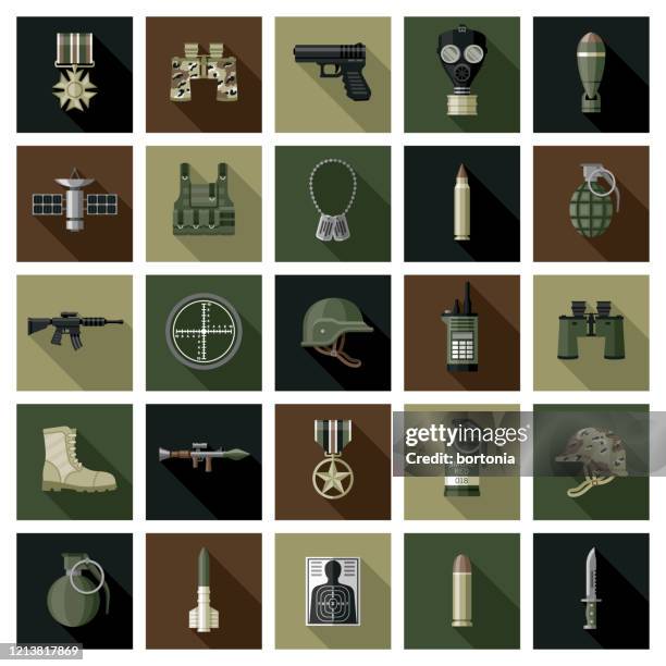 military icon set - dog tag stock illustrations