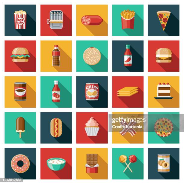 processed foods icon set - nachos stock illustrations