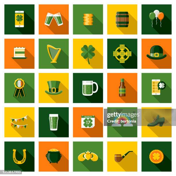 st. patricks day icon set - ehemalige irische währung stock-grafiken, -clipart, -cartoons und -symbole