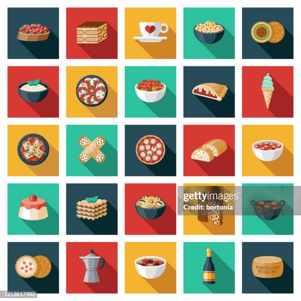 italian food icon set - stromboli food stock illustrations