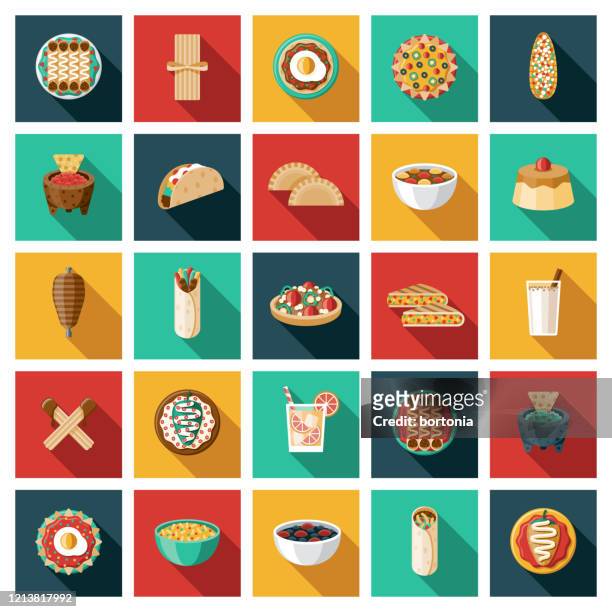 mexikanische lebensmittel-ikone set - nachos stock-grafiken, -clipart, -cartoons und -symbole