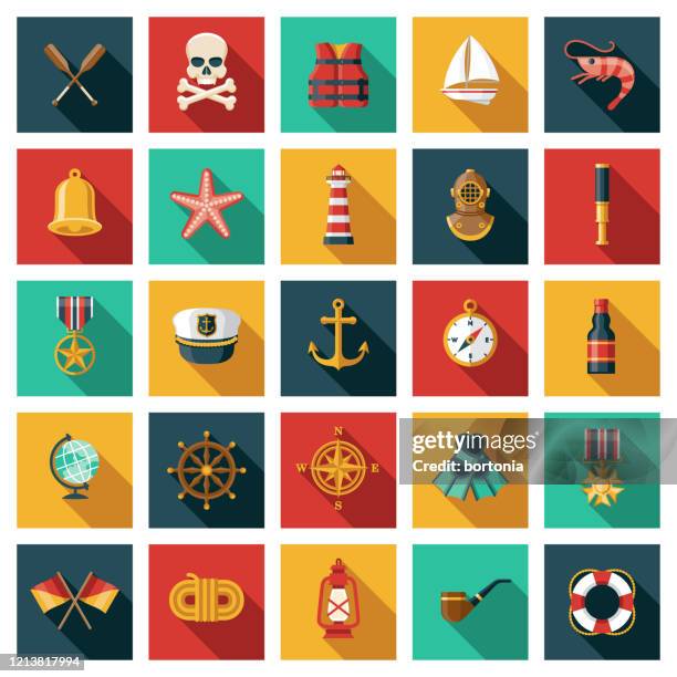 nautical icon set - anchor hat stock illustrations