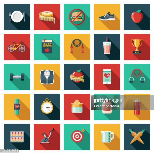 weight loss icon set - gym stock illustrations