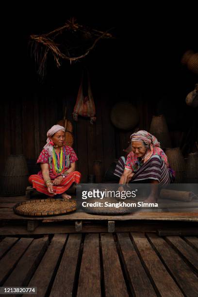the old female karen hill tribe. - nativo da áfrica - fotografias e filmes do acervo
