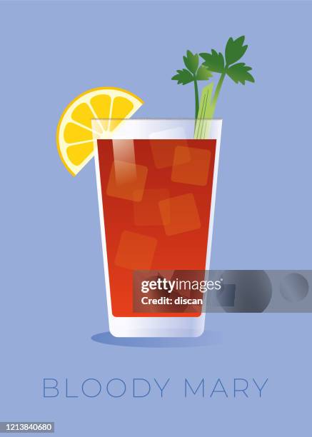 bloody mary cocktail with a lemon slice and a celery. - bloody mary stock illustrations