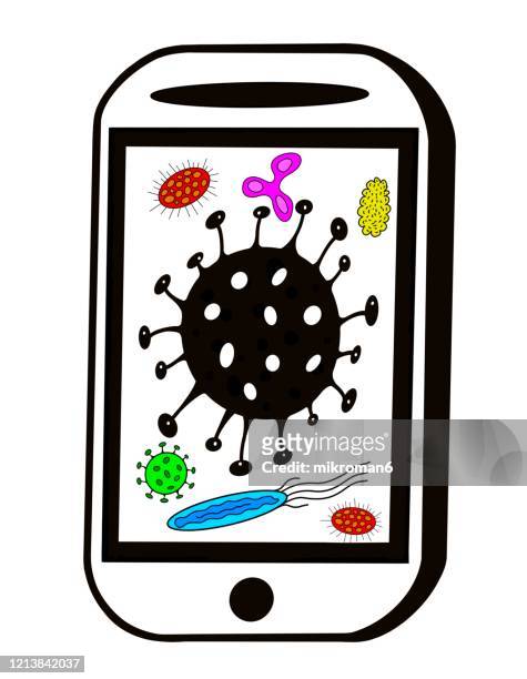 smartphone of germs and bacteria - bakterie stock pictures, royalty-free photos & images
