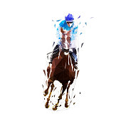 Horse racing, equestrian. Isolated low poly vector illustration