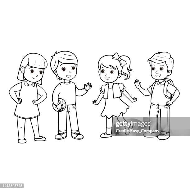 vector illustration of kids isolated on white background for kids coloring book. - family with young adults diversity stock illustrations