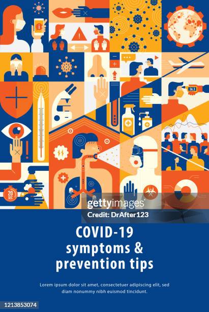 coronavirus symptoms and prevention tips cover template - taking temperature stock illustrations