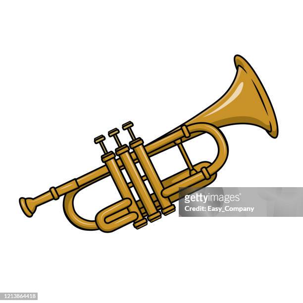 ilustrações de stock, clip art, desenhos animados e ícones de vector illustration of trumpet isolated on white background for kids coloring activity worksheet/workbook. - trompete