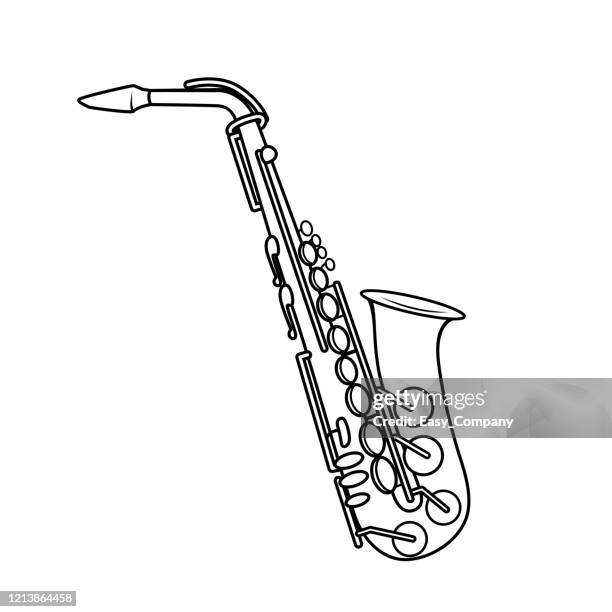 vector illustration of saxophone isolated on white background for kids coloring activity worksheet/workbook. - electronic dictionary stock illustrations