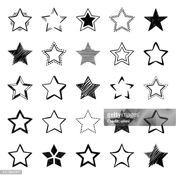 set of hand drawn star icons - star shape stock illustrations