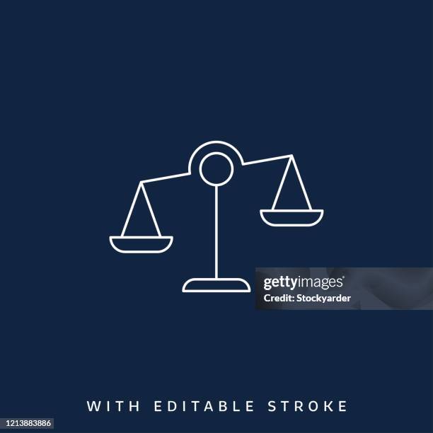 scales line icon with editable stroke. - justice concept stock illustrations