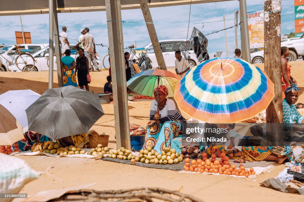 Fruits for sale, People on the street market in Malawi, Africa