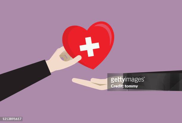business person gives a blood donation symbol - blood test stock illustrations