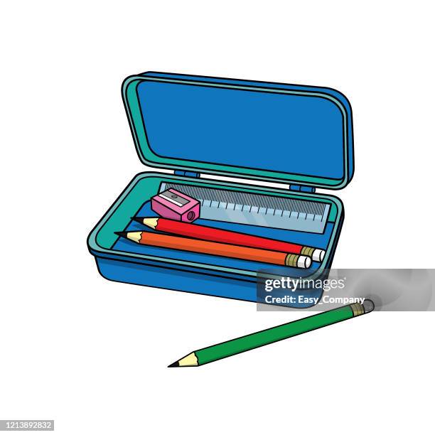 vector illustration of pencil case isolated on white background for kids coloring activity worksheet/workbook. - color pencils stock illustrations