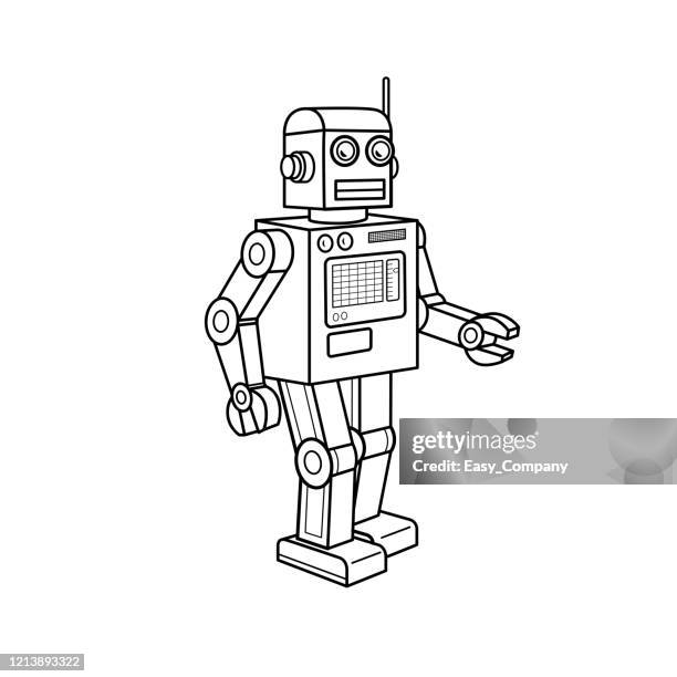 bildbanksillustrationer, clip art samt tecknat material och ikoner med vektor illustration av robot isolerad på vit bakgrund för barn målarbok. - robot