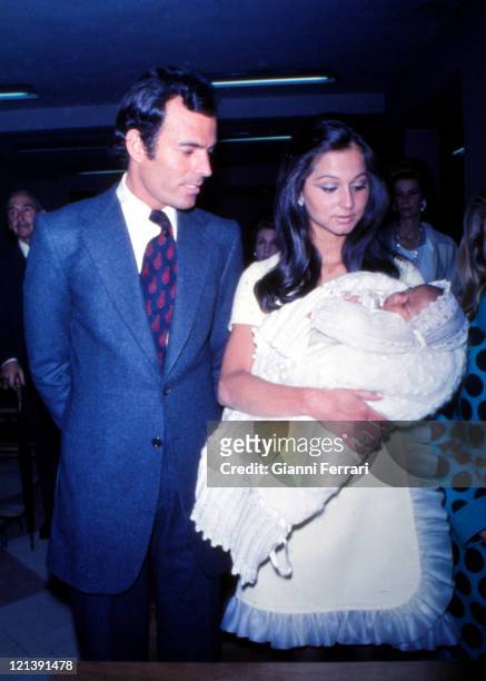 Baptism of Julio Jose , the second son of Julio Iglesias and his wife Isabel Preysler, 22nd October 1973, Madrid, Spain.