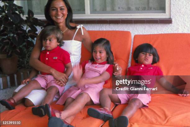 Isabel Preysler, wife of Julio Iglesias, at her home in Madrid with her three childrens Enrique, Chaveli and Julio Jose Madrid, Spain. (Photo by...