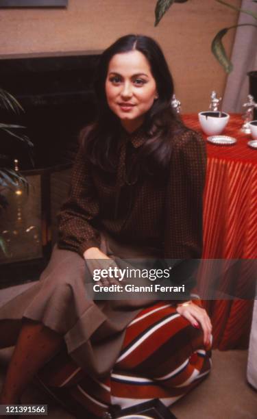 Isabel Preysler, wife of Julio Iglesias, at Christmas, at her home in Madrid, 23rd December 1979, Madrid, Spain.