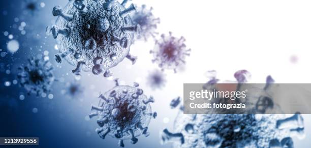 microscopic view of 3d spherical viruses - infectious disease fotografías e imágenes de stock
