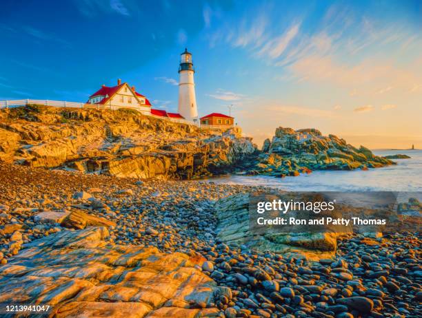 portland head lighthouse, maine - maine coastline stock pictures, royalty-free photos & images