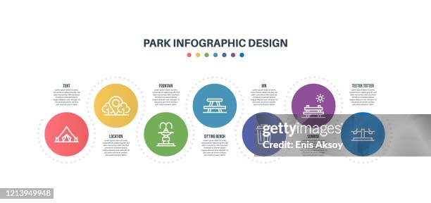 infographic design template with park keywords and icons - empty bench park stock illustrations