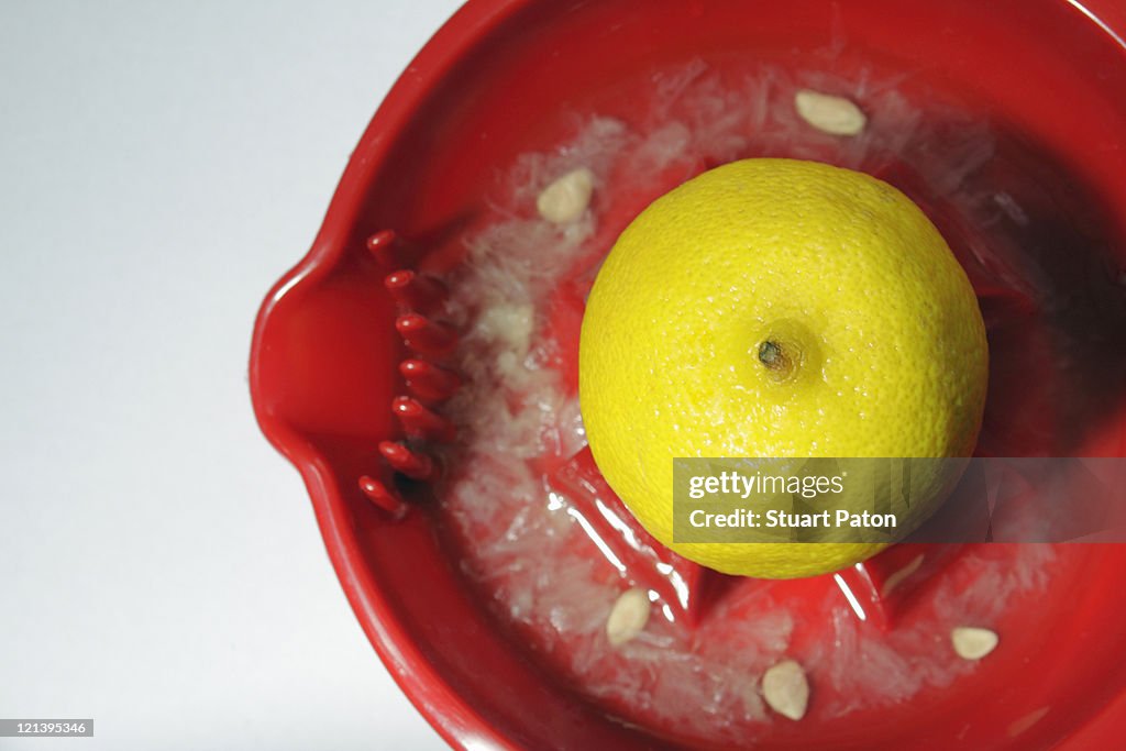 Lemon on squeezer.