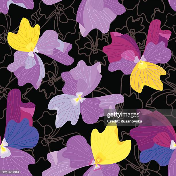 viola pattern (black) - african violet flower stock illustrations