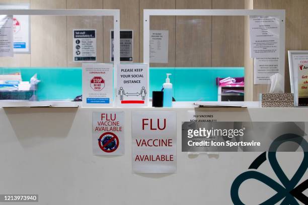 Sign at Oxford Village Medical Centre indicates that they have the flu vaccine available as restrictions across NSW have eased in response to the...