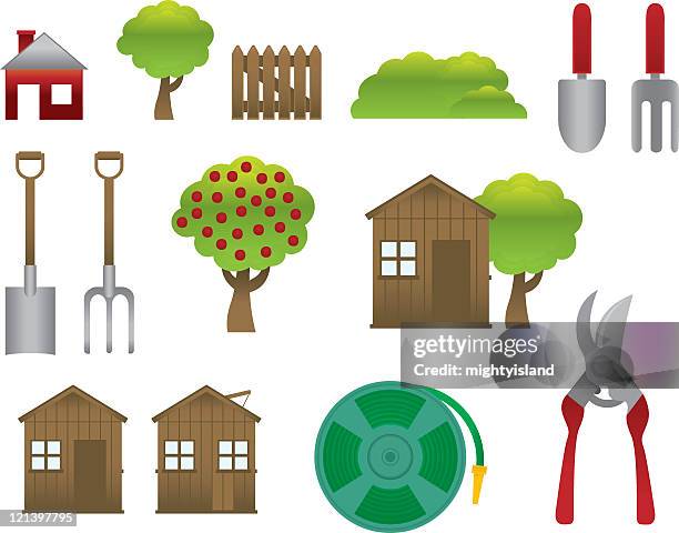 stockillustraties, clipart, cartoons en iconen met garden elements - hut