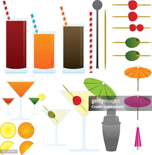 cocktail and drinks icon set - cocktail shaker stock illustrations