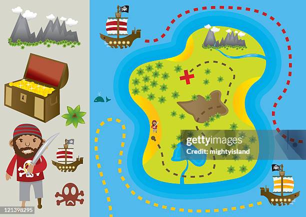 schatzkarte und elementen - exakt stock-grafiken, -clipart, -cartoons und -symbole