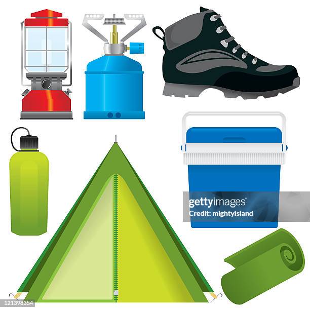 camping and hiking - camping cooler stock illustrations