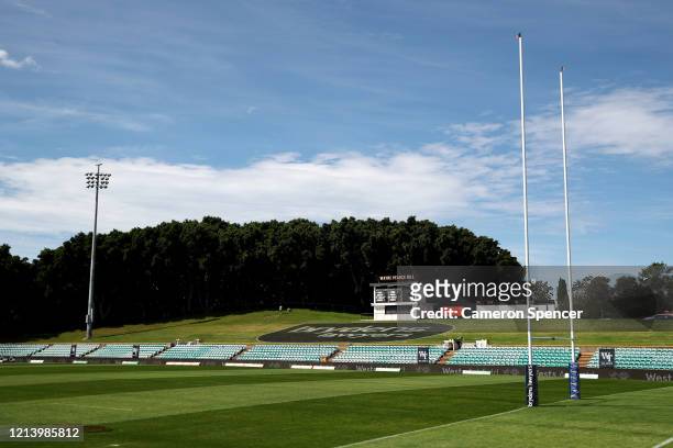 An empty Leichhardt Oval is seen during the round 2 NRL match between the Wests Tigers and the Newcastle Knights at Leichhardt Oval on March 22, 2020...
