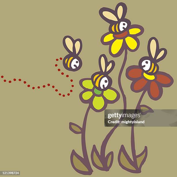 busy bees - bee flower stock illustrations