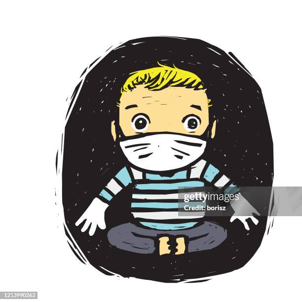 kranke kinder mit masken - taucherbrille stock-grafiken, -clipart, -cartoons und -symbole