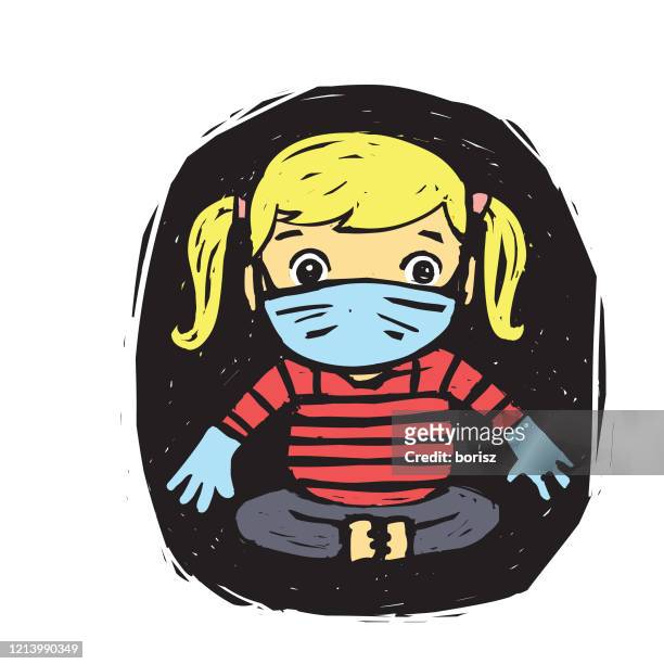 ilustraciones, imágenes clip art, dibujos animados e iconos de stock de niños enfermos con máscaras - máscara de submarinismo