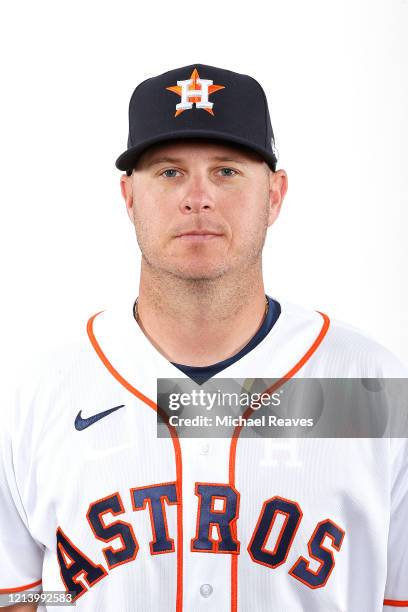 Brad Peacock of the Houston Astros poses for a photo during Photo Day at FITTEAM Ballpark of The Palm Beaches on February 18, 2020 in West Palm...