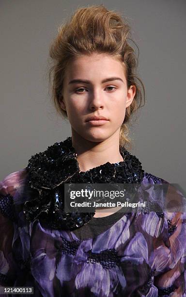 Model on the runway at Vera Wang Spring 2010 during Mercedes-Benz Fashion Week at 158 Mercer Street on September 15, 2009 in New York City.