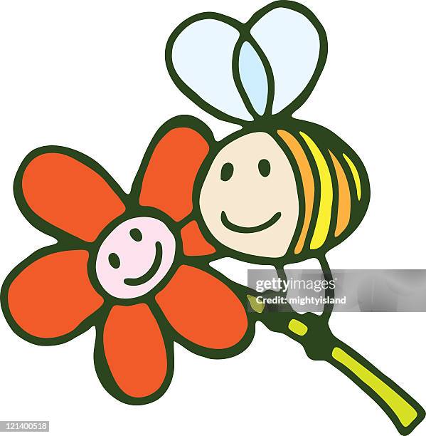 bee with flower - bee flower white background stock illustrations