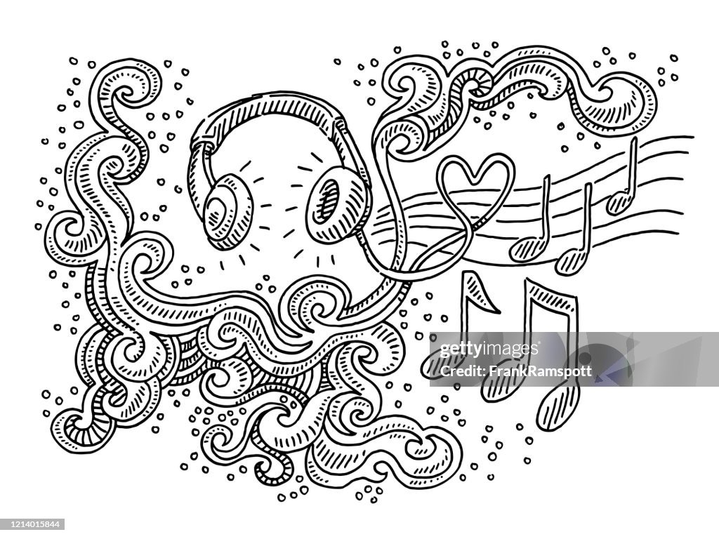 Music Pattern Drawing Listening Music Headphones Abstract Swirl Pattern Drawing High-Res ...