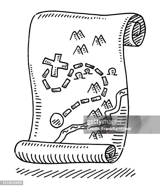 paper scroll map treasure hunt drawing - treasure hunt stock illustrations