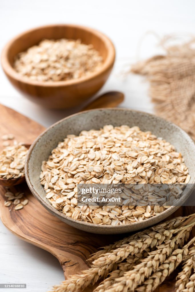 Oat flakes, rolled oats in bowl